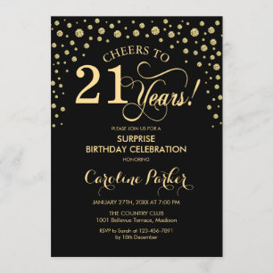Invitación Sorpresa 21ª Fiesta de cumpleaños - Negro de oro