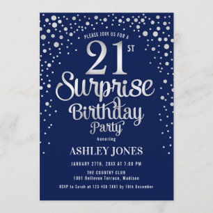 Invitación Sorpresa 21ª Fiesta de cumpleaños - Plata y Azul m