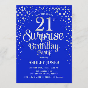 Invitación Sorpresa 21ª Fiesta de cumpleaños - Plata y Azul R