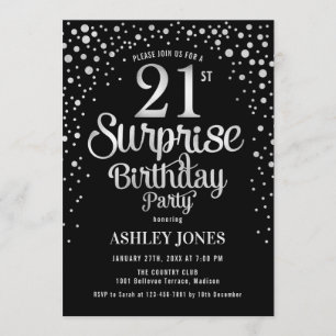 Invitación Sorpresa 21ª Fiesta de cumpleaños - Plata y Negro