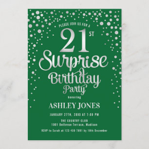Invitación Sorpresa 21ª Fiesta de cumpleaños - Plata y Verde