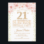 Invitación Sorpresa 21ª Fiesta de cumpleaños - Rosa de oro bl<br><div class="desc">Sorpresa 21ª Invitación de fiesta de cumpleaños. Elegante diseño en falso oro purpurina,  blanco y rosa. Incluye confetti,  letra de guión y flores color de agua rosa rubor. Mándame un mensaje si necesitas más personalización.</div>