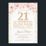 Invitación Sorpresa 21ª Fiesta de cumpleaños - Rosa de oro bl<br><div class="desc">Sorpresa 21ª Invitación de fiesta de cumpleaños. Elegante diseño en falso oro purpurina,  blanco y rosa. Incluye confetti,  letra de guión y flores color de agua rosa rubor. Mándame un mensaje si necesitas más personalización.</div>