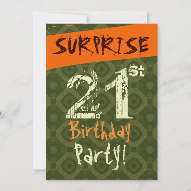 Invitación SORPRESA 21º cumpleaños Naranja verde chocolate W5 (Anverso)