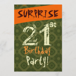 Invitación SORPRESA 21º cumpleaños Naranja verde chocolate W5