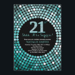 Invitación Sorpresa 21º cumpleaños Purpurina negro y Verde az<br><div class="desc">Sorpresa 21 cumpleaños invitación. Purpurina negro y Verde azulado. Diamante Verde azulado.Fiesta de cumpleaños para adultos. Para hombres o mujeres.
Para más personalización,  haga clic en el botón "Personalizar" y utilice nuestra herramienta de diseño para modificar esta plantilla.</div>