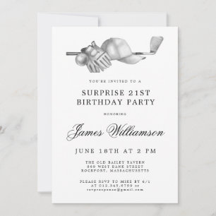 Invitación SORPRESA 21º Fiesta de cumpleaños Tema de golf