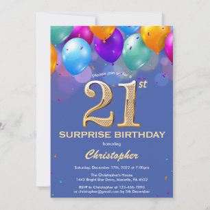 Invitación Sorpresa 21.ª festividad Globos azules y de oro