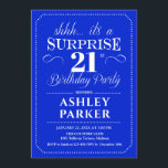 Invitación Sorpresa 21.ª Fiesta de cumpleaños - Azul real<br><div class="desc">Sorpresa 21ª Invitación de fiesta de cumpleaños. Sencillo diseño elegante en azul real y blanco. Con un elegante tipo de letra de guión. Celebración sorpresa de cumpleaños para hombre o mujer. ¡Se puede personalizar en cualquier edad!</div>