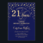 Invitación Sorpresa 21.ª Fiesta de cumpleaños - Oro Azul de l<br><div class="desc">Sorpresa 21ª Invitación de fiesta de cumpleaños. Elegante diseño en azul marino y falso oro purpurina. Presenta el tipo de letra de guión y los diamantes confetti. ¡Salud a 21 años! Mándame un mensaje si necesitas más personalización.</div>