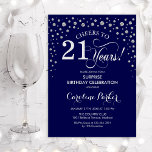 Invitación Sorpresa 21.ª Fiesta de cumpleaños - Plata marina<br><div class="desc">Sorpresa 21ª Invitación de fiesta de cumpleaños. Elegante diseño en azul marino y falsa plata purpurina. Presenta el tipo de letra de guión y los diamantes confetti. ¡Salud a 21 años! Mándame un mensaje si necesitas más personalización.</div>