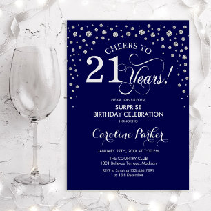 Invitación Sorpresa 21.ª Fiesta de cumpleaños - Plata marina