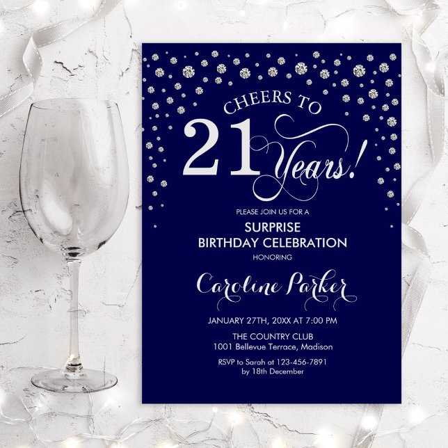 Invitación Sorpresa 21.ª Fiesta de cumpleaños - Plata marina (Subido por el creador)