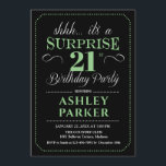 Invitación Sorpresa 21.ª Fiesta de cumpleaños - Verde negro<br><div class="desc">Sorpresa 21ª Invitación de fiesta de cumpleaños. Diseño sencillo y elegante en blanco,  negro y verde. Con un elegante tipo de letra de guión. Celebración sorpresa de cumpleaños para hombre o mujer. ¡Se puede personalizar en cualquier edad!</div>