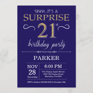 Invitación Sorpresa 21.ª Purpurina azul y oro de la Marina de