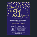 Invitación Sorpresa 21° aniversario de la Marina Azul y Diama<br><div class="desc">Sorpresa 21 cumpleaños invitación con fondo de diamantes azul y Purpurina dorado de la Marina. Confetti de oro. Cumpleaños de adultos. Cumpleaños de hombres o mujeres.
Para más personalización,  haga clic en el botón "Personalizar" y utilice nuestra herramienta de diseño para modificar esta plantilla.</div>