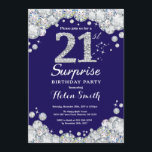 Invitación Sorpresa, 21° aniversario de la Marina, Diamante A<br><div class="desc">Sorpresa 21 cumpleaños invitación. Antecedentes rojos del diamante Diamante de imitación azul marino y plateado. Elegante Bash cumpleaños. Cumpleaños de adultos. Cumpleaños de las mujeres. Cumpleaños de los hombres. Para más personalización,  haga clic en el botón "Personalizar" y utilice nuestra herramienta de diseño para modificar esta plantilla.</div>
