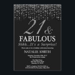 Invitación Sorpresa 21 cumpleaños 21 y fabuloso<br><div class="desc">Sorpresa 21 cumpleaños invitación. Veintiún y fabuloso. Negro y plateado.Diamantina plateada.Fiesta de cumpleaños para adultos. Para hombres o mujeres.
Para más personalización,  haga clic en el botón "Personalizar" y utilice nuestra herramienta de diseño para modificar esta plantilla.</div>