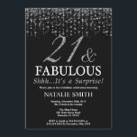 Invitación Sorpresa 21 cumpleaños 21 y fabuloso<br><div class="desc">Sorpresa 21 cumpleaños invitación. Veintiún y fabuloso. Negro y plateado.Diamantina plateada.Fiesta de cumpleaños para adultos. Para hombres o mujeres.
Para más personalización,  haga clic en el botón "Personalizar" y utilice nuestra herramienta de diseño para modificar esta plantilla.</div>