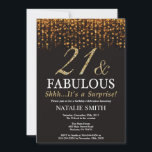 Invitación Sorpresa 21 cumpleaños 21 y fabuloso<br><div class="desc">Sorpresa 21 cumpleaños invitación. Veintiún y fabuloso. Negro y oro.Brillantina dorada.Fiesta de cumpleaños para adultos. Para hombres o mujeres.
Para más personalización,  haga clic en el botón "Personalizar" y utilice nuestra herramienta de diseño para modificar esta plantilla.</div>
