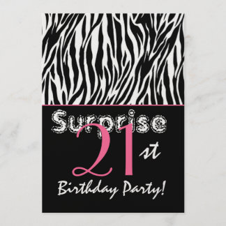 Invitación SORPRESA 21° cumpleaños cebra rayas blancas negras