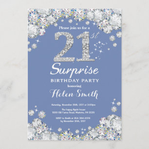 Invitación Sorpresa 21 cumpleaños, Diamante Azul de Plata
