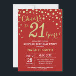 Invitación Sorpresa 21 cumpleaños Diamante rojo y oro<br><div class="desc">Sorpresa 21 cumpleaños invitación con fondo de diamantes rojo y Purpurina dorado. Confetti de oro. Cumpleaños de adultos. Cumpleaños de hombres o mujeres.
Para más personalización,  haga clic en el botón "Personalizar" y utilice nuestra herramienta de diseño para modificar esta plantilla.</div>