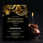 Invitación Sorpresa 21 cumpleaños Steampunk Black Gold<br><div class="desc">Organice su sorprendente celebración del 21º cumpleaños e invite a sus amigos con esta invitación a los artes de vapor de oro y negro.</div>