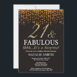 Invitación Sorpresa 21 cumpleaños veintiuno y fabuloso<br><div class="desc">Sorpresa 21ª invitación de cumpleaños. Veintiuno y fabuloso. Negro y oro. Brillantina dorada. Fiesta de cumpleaños para adultos. Para hombres o mujeres. Para una mayor personalización,  haga clic en el botón "Personalizar" y utilice nuestra herramienta de diseño para modificar esta plantilla.</div>