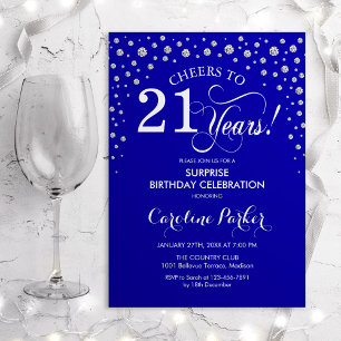 Invitación Sorpresa 21 Fiesta de cumpleaños - Plata azul real