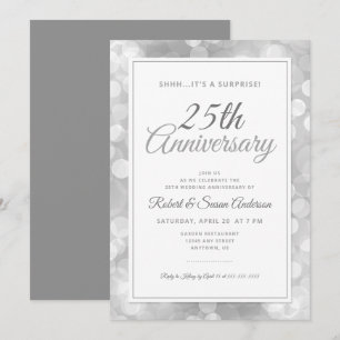 Invitación Sorpresa 25 Aniversario de Boda   Bokeh Plateado