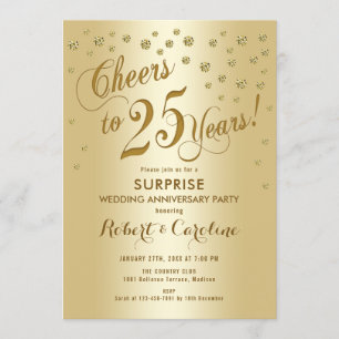 Invitación Sorpresa 25 Aniversario de Boda - Oro
