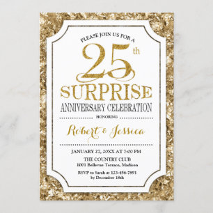 Invitación Sorpresa 25 Aniversario de Boda - Oro Blanco