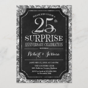 Invitación Sorpresa 25 Aniversario de Boda - Plata Negro