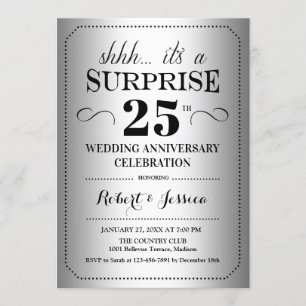 Invitación Sorpresa 25 Aniversario de Boda - Plata Negro