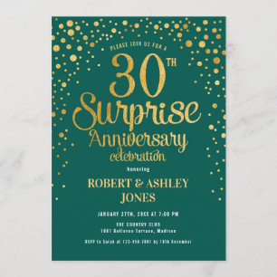 Invitación Sorpresa 30º Aniversario de Boda - Esmeralda y Oro