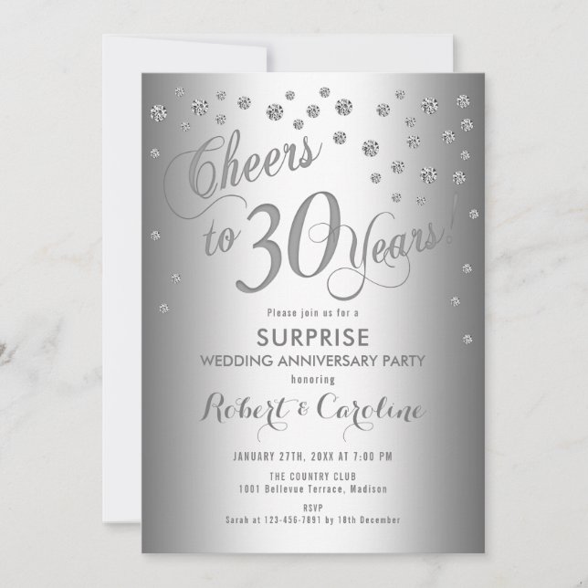 Invitación Sorpresa 30º Aniversario de Boda - Plata (Anverso)