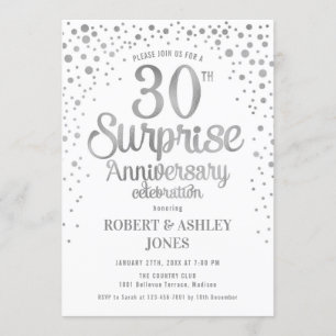 Invitación Sorpresa 30º Aniversario de Boda - Plata y Blanco