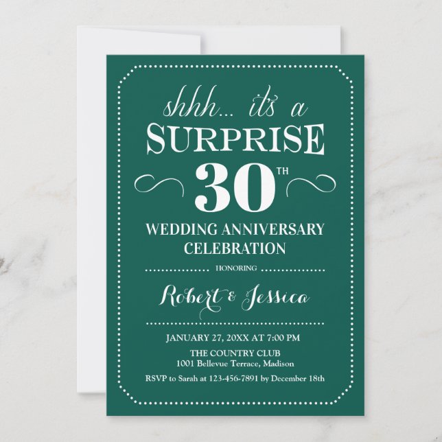Invitación Sorpresa 30º Aniversario de Boda - Verde Esmeralda (Anverso)