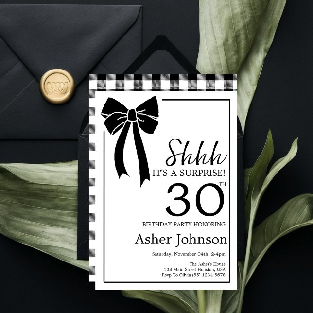 Invitación Sorpresa 30.º Fiesta de cumpleaños Black Bow Coque (Subido por el creador)