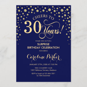 Invitación Sorpresa 30.º Fiesta de cumpleaños - Oro azul de l