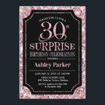 Invitación Sorpresa 30.º Fiesta de cumpleaños - Oro Rosa Negr<br><div class="desc">Invitación a la celebración de cumpleaños número 30 de sorpresa. Elegante diseño elegante en negro y rosa purpurina falso patrón oro. Presenta una fuente de script elegante. Mándame un mensaje si necesitas más personalización.</div>
