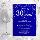 Invitación Sorpresa 30.º Fiesta de cumpleaños - Plata azul re<br><div class="desc">Sorpresa 30.ª Invitación a la fiesta de cumpleaños. Elegante diseño en azul real y purpurina falso plateado. Presenta el tipo de letra de guión y los diamantes confetti. ¡Salud a 30 años! Mándame un mensaje si necesitas más personalización.</div>