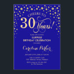 Invitación Sorpresa 30.º Fiesta de cumpleaños - Royal Blue Go<br><div class="desc">Sorpresa 30.ª Invitación a la fiesta de cumpleaños. Diseño elegante en azul real zafiro y oro falso purpurina . Presenta el tipo de letra de guión y los diamantes confetti. ¡Salud a 30 años! Mándame un mensaje si necesitas más personalización.</div>