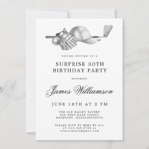 Invitación SORPRESA 30.º Fiesta de cumpleaños Tema de golf