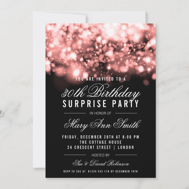 Invitación Sorpresa 30.º Rosa de cumpleaños Luces esparadrapa (Anverso)