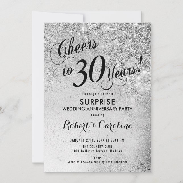 Invitación Sorpresa 30° aniversario Boda - Plata (Anverso)
