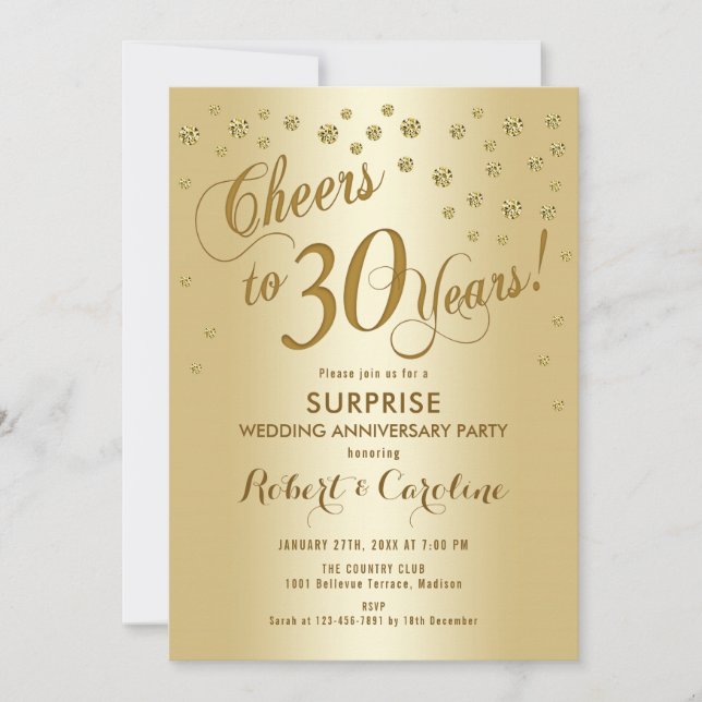 Invitación Sorpresa 30 aniversario de bodas - Oro (Anverso)