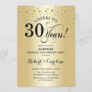 Invitación Sorpresa 30 Aniversario Elegante Oro Negro