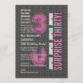 Invitación SORPRESA 30 Aniversario moderno gris y rosa W1756